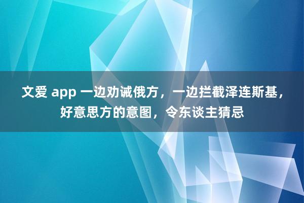 文爱 app 一边劝诫俄方，一边拦截泽连斯基，好意思方的意图，令东谈主猜忌