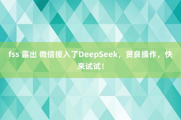 fss 露出 微信接入了DeepSeek，贤良操作，快来试试！