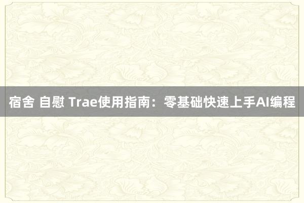 宿舍 自慰 Trae使用指南：零基础快速上手AI编程